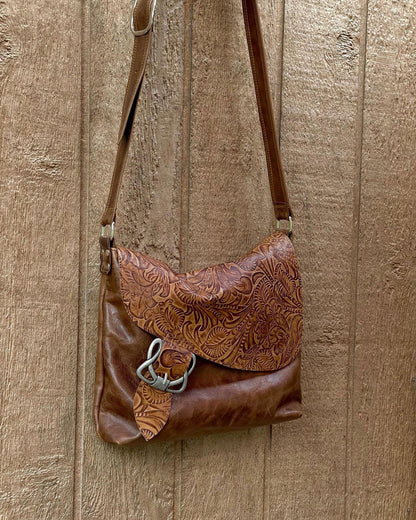 Tooled brown Western Celtic Leather Crossbody