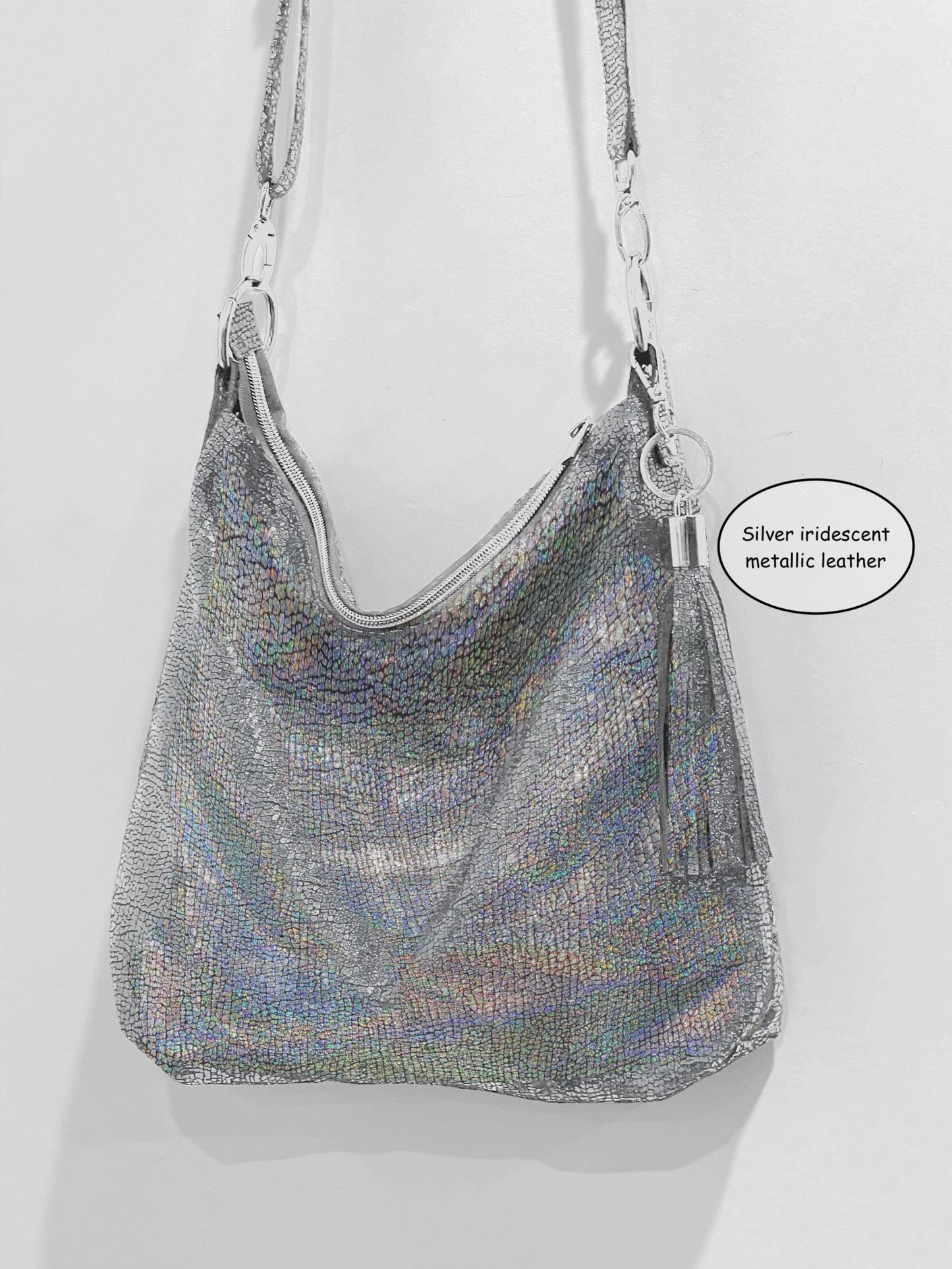 Blue Iridescent Metallic Crossbody Bag