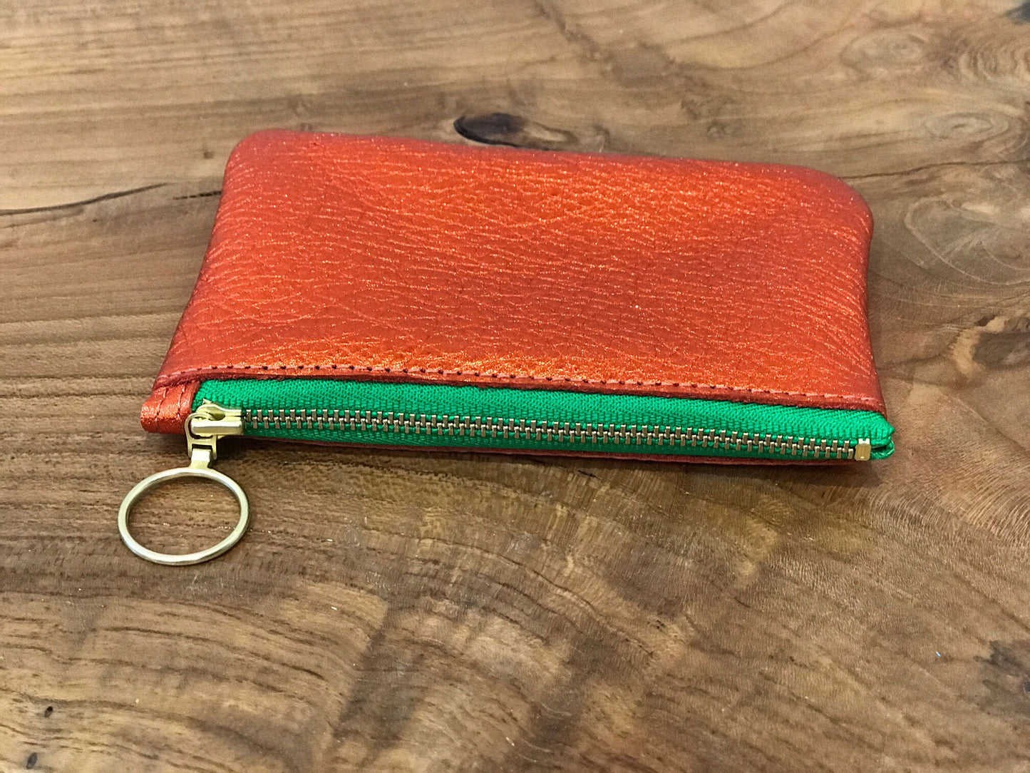 Metallic Mango Orange zipper purse
