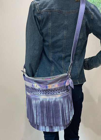Fringe bag Metallic Lavender lilac boho