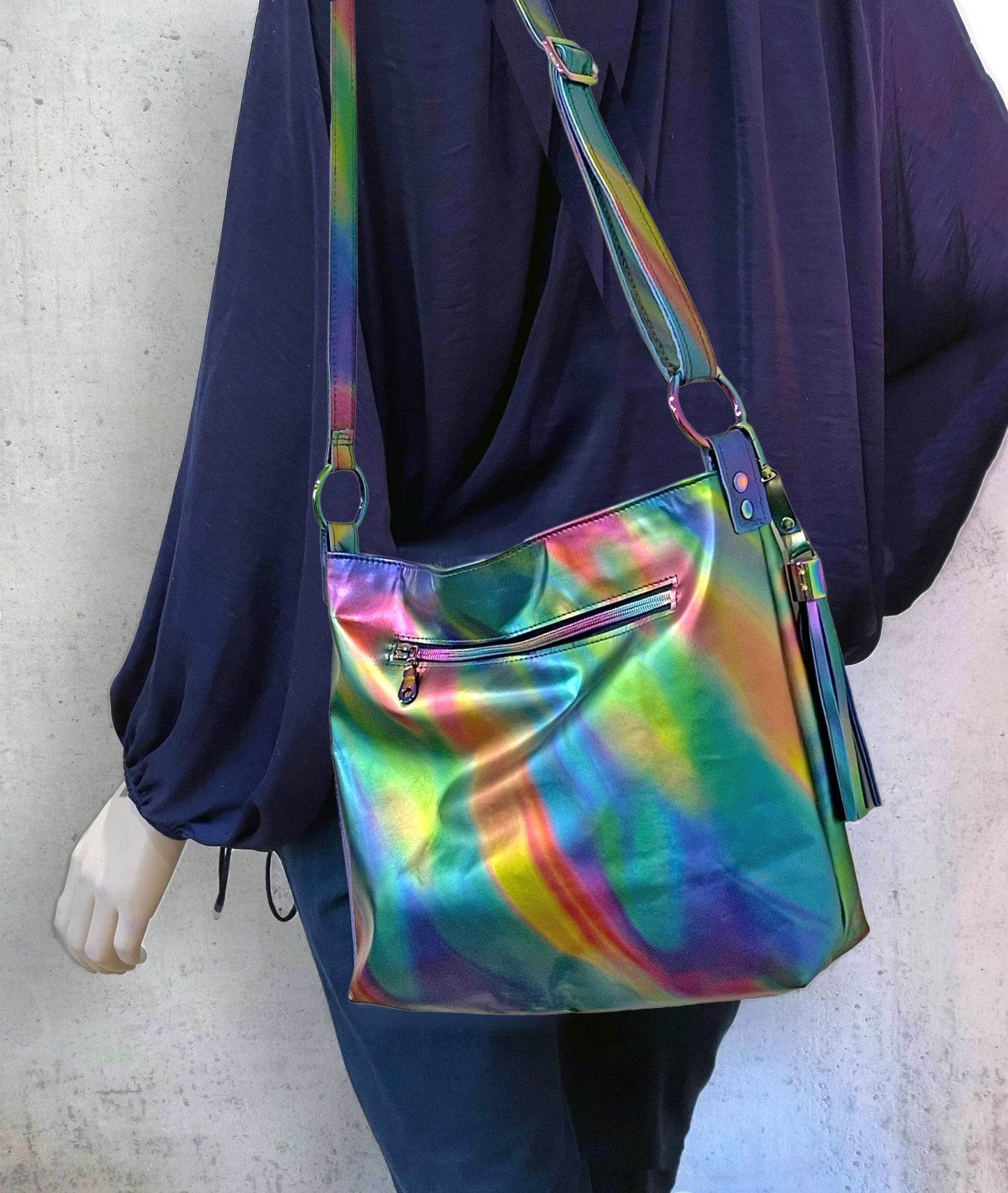Multi colour Rainbow Aurora Borealis leather crossbody bag