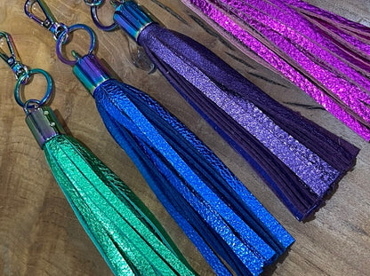 Metallic Leather tassel, bag charm, leather key ring