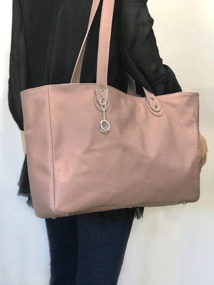 Wide Blush Pink Leather Tote, laptop bag FREE purse