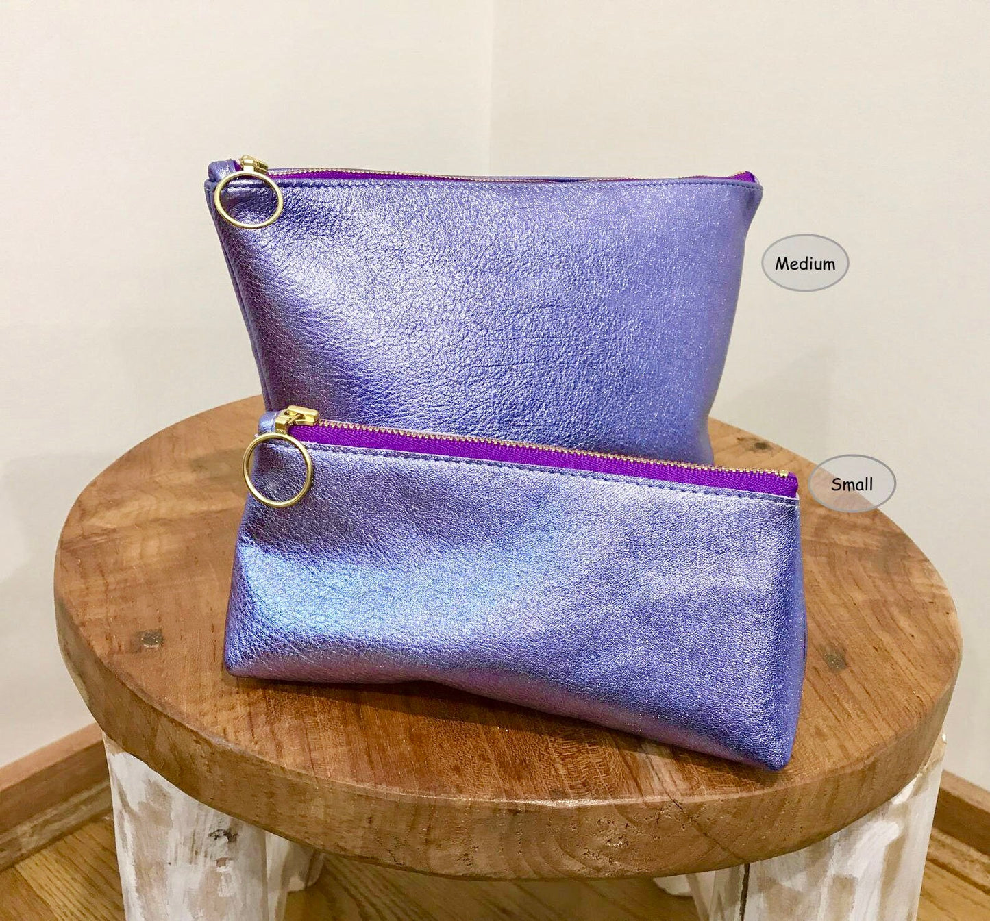 Metallic leather makeup purse