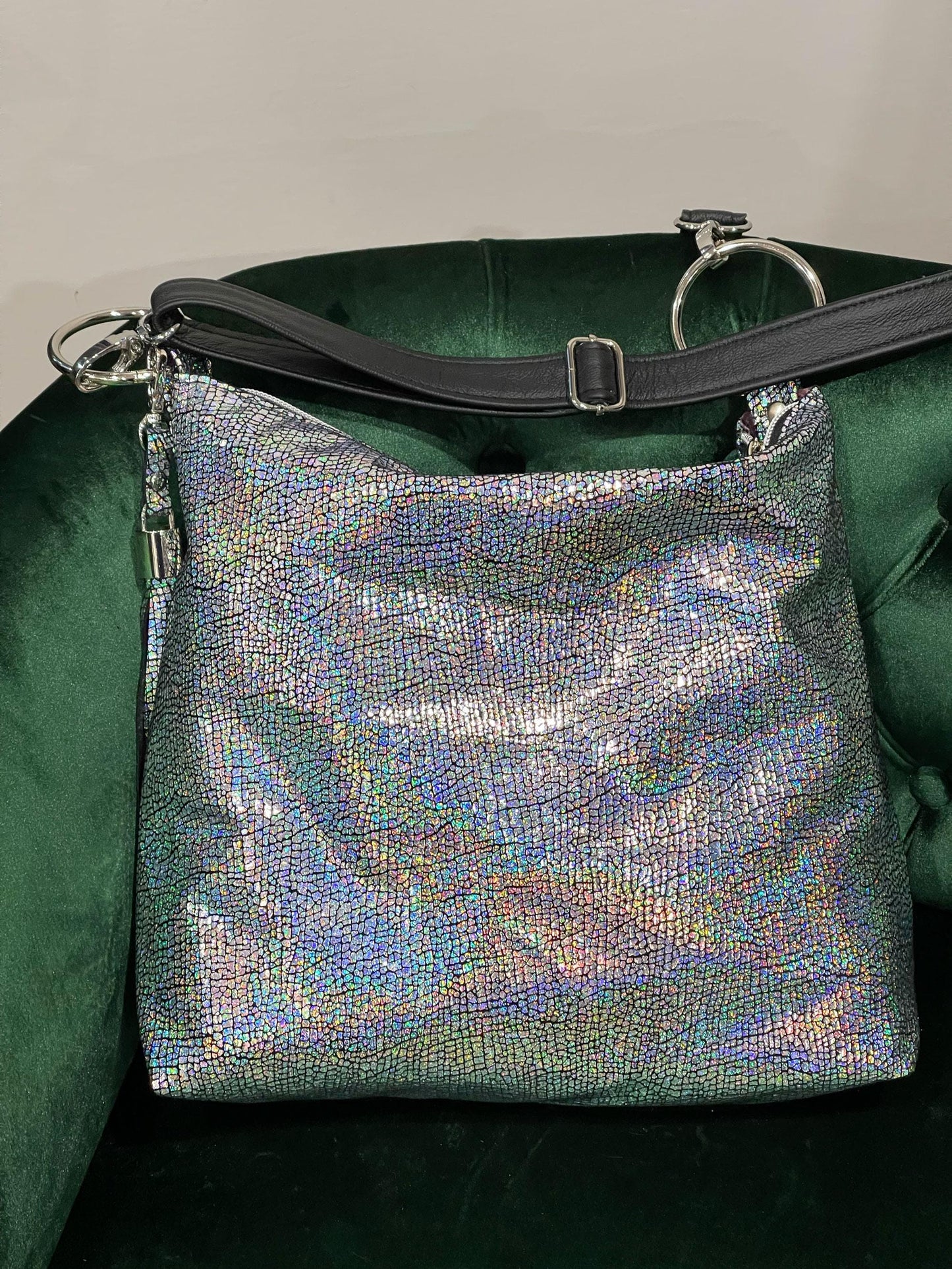 Holographic Silver Iridescent Metallic Crossbody Bag