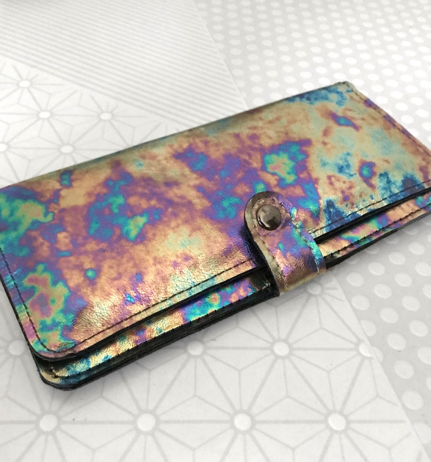 Metallic Rainbow Leather Wallet Purse wristlet with zipper pocket