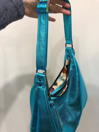 Rainbow hardware Metallic turquoise Italian Hobo, 2 sizes