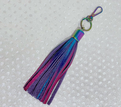 Metallic Rainbow tassel bag charm, key fob