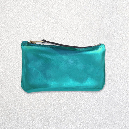 Turquoise Metallic leather zipper coin purse