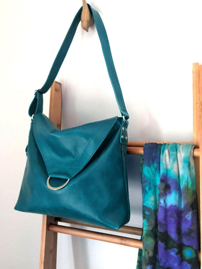 Teal leather shoulder or crossbody bag