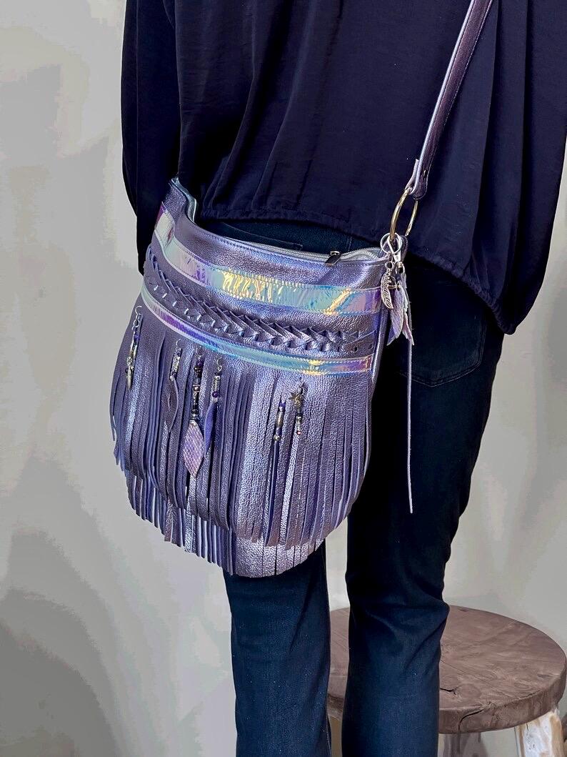 Fringe bag Metallic Lavender lilac boho