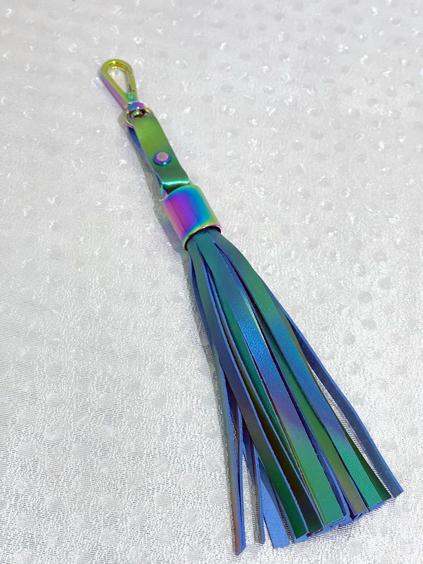 Large Holographic Iridescent leather tassel bag charm