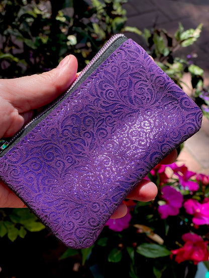 Metallic Purple coin purse, purse, coin purse, Italian metallic scroll pattern