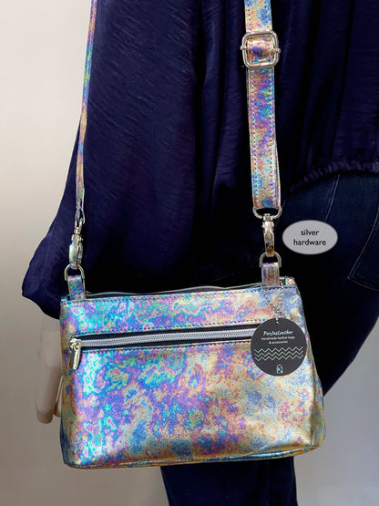 Tie Dye Petrol metallic Leather crossbody bag