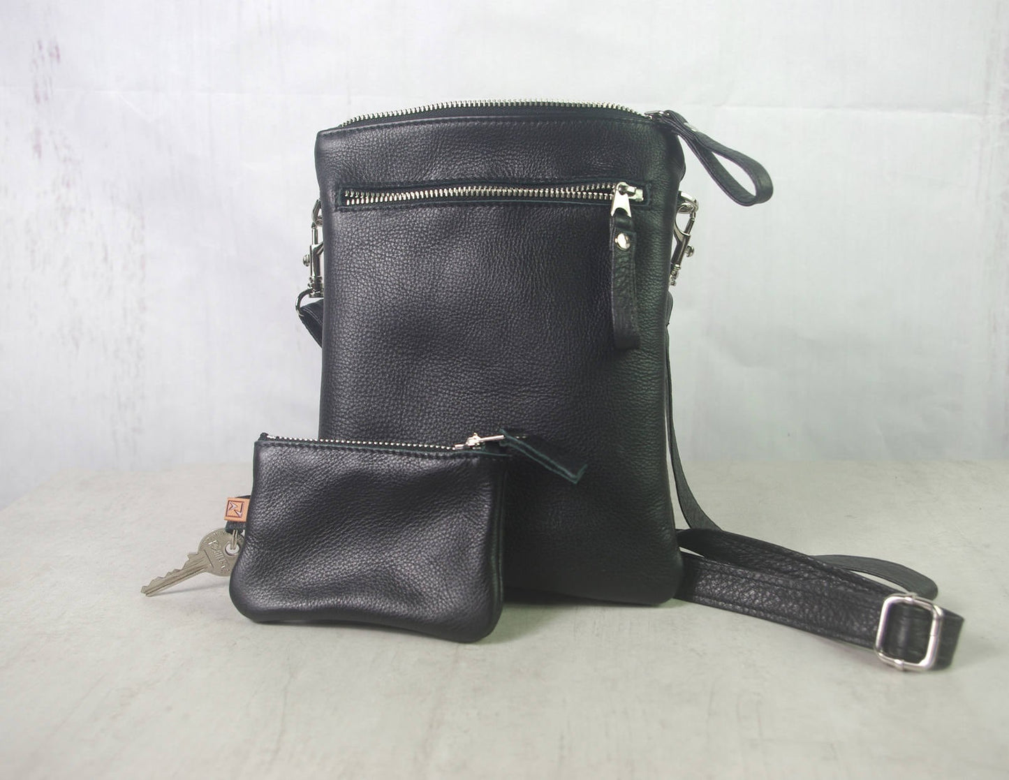 Small Black Crossbody Bag, phone purse, Kindle Leather Purse