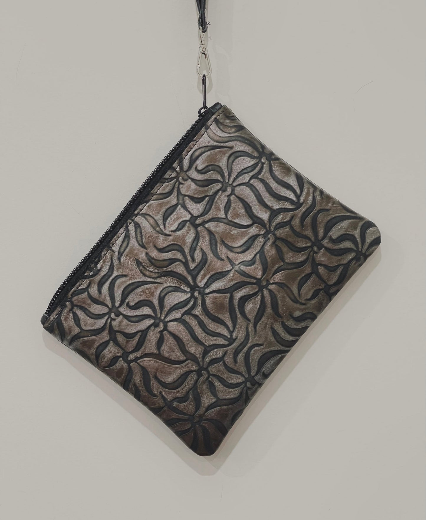 Black and multi metal embossed Wristlet, clutch, soft leather purse IN STOCK