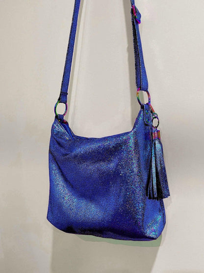 Blue Iridescent Metallic Crossbody Bag