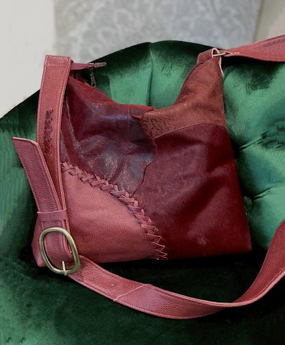 Burgundy vintage cowhide leather crossbody