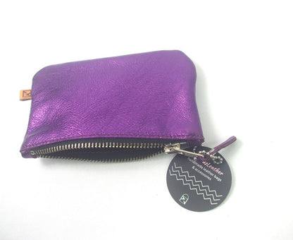 Purple Metallic coin purse, leather gift idea