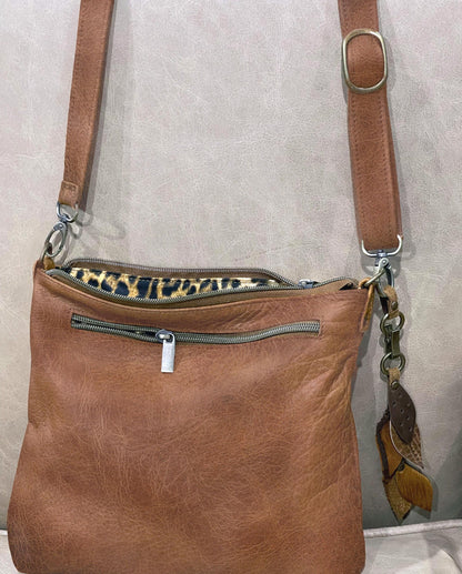 Natural Oak tan vintage finish Leather Crossbody Bag