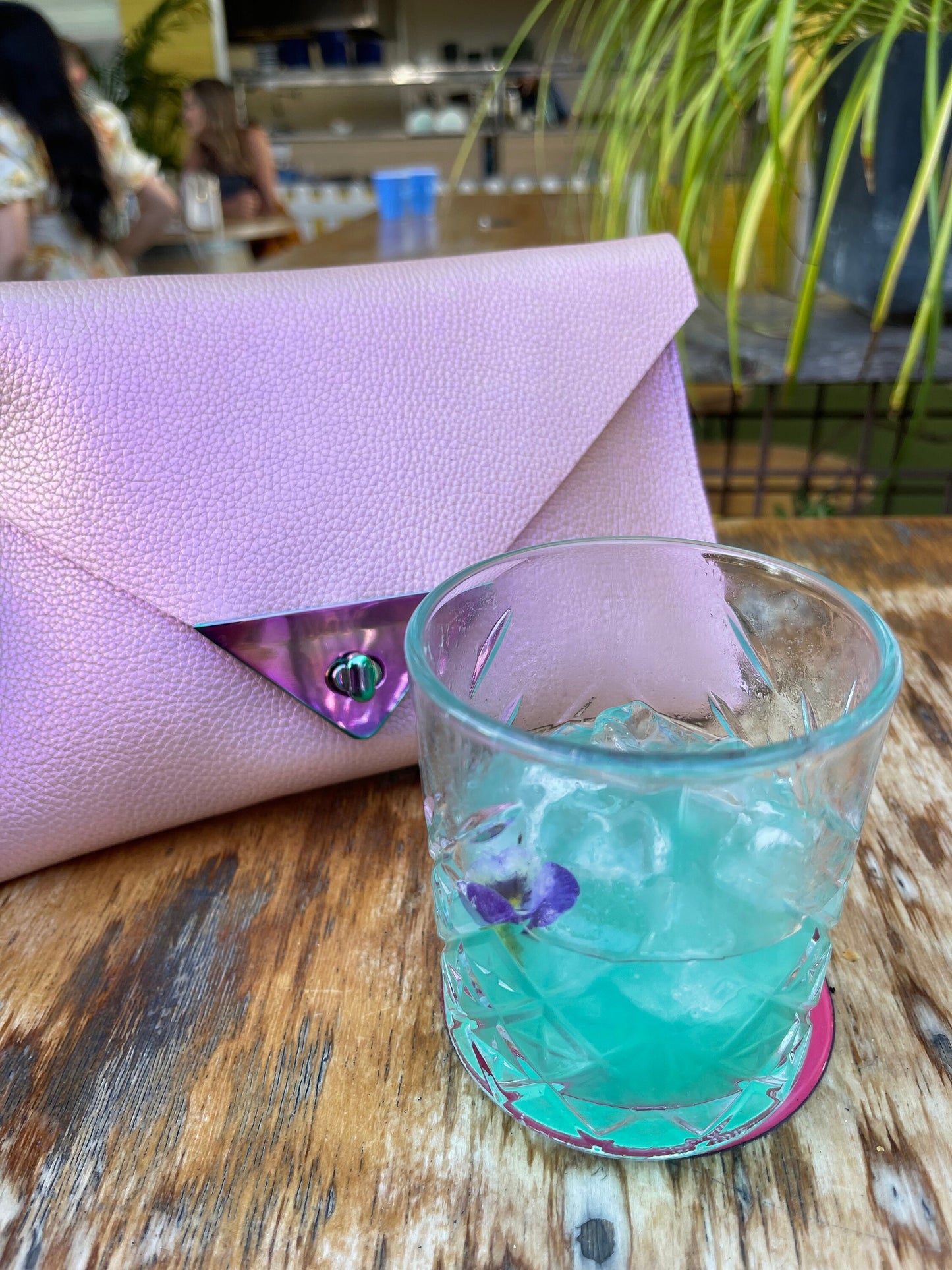 Iridescent Pink Leather clutch, Metallic, iridescent clutch purse