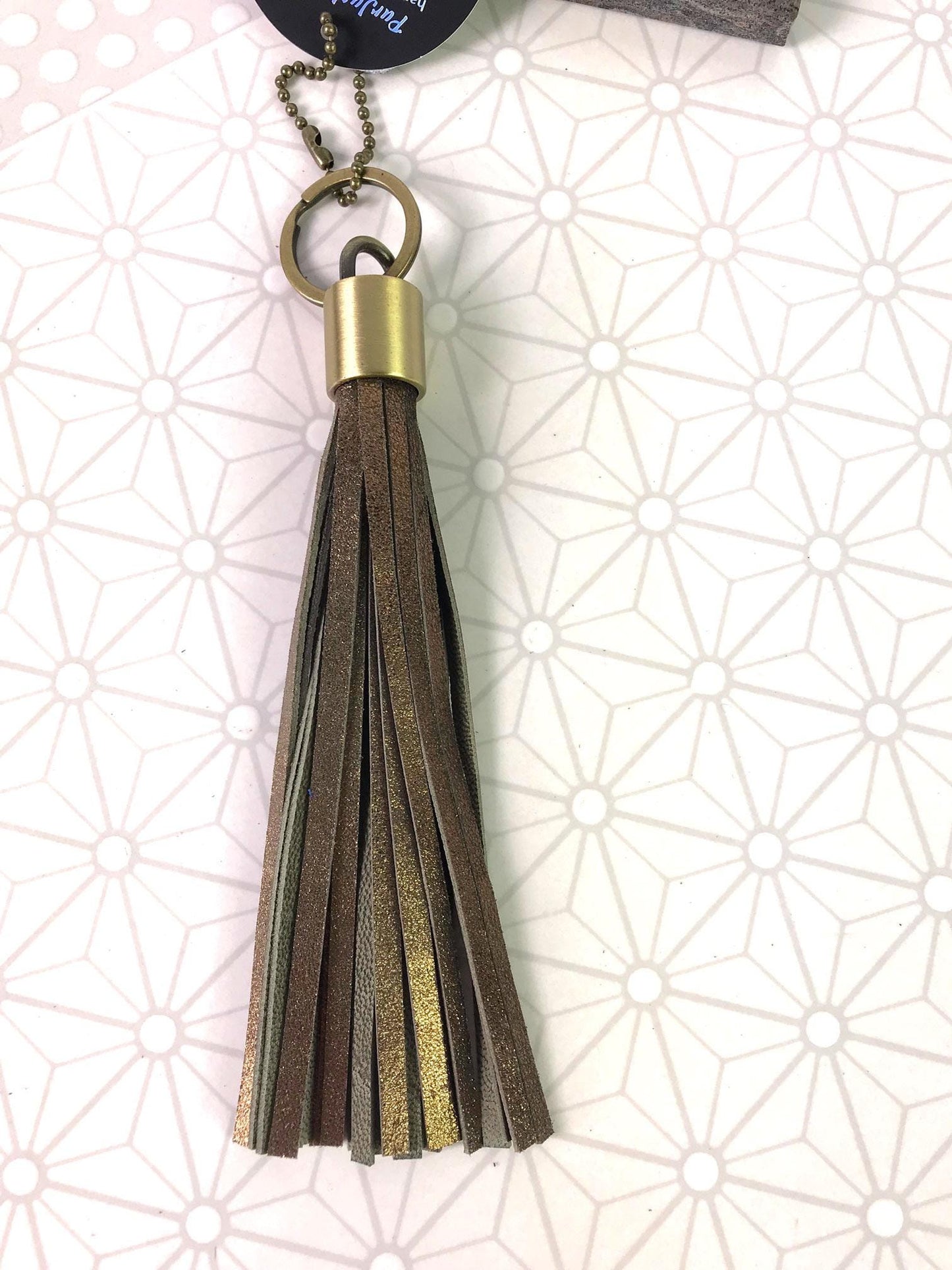 Metallic Leather tassel, bag charm, leather key ring