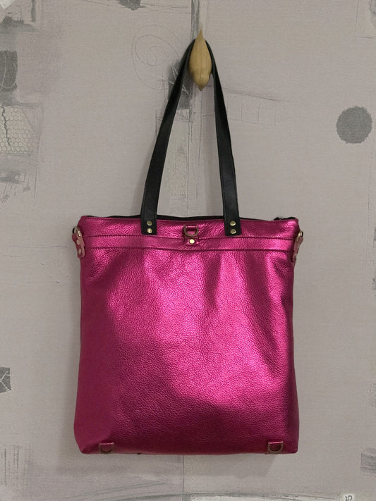 Hot pink leather Backpack and tote, Travel bag