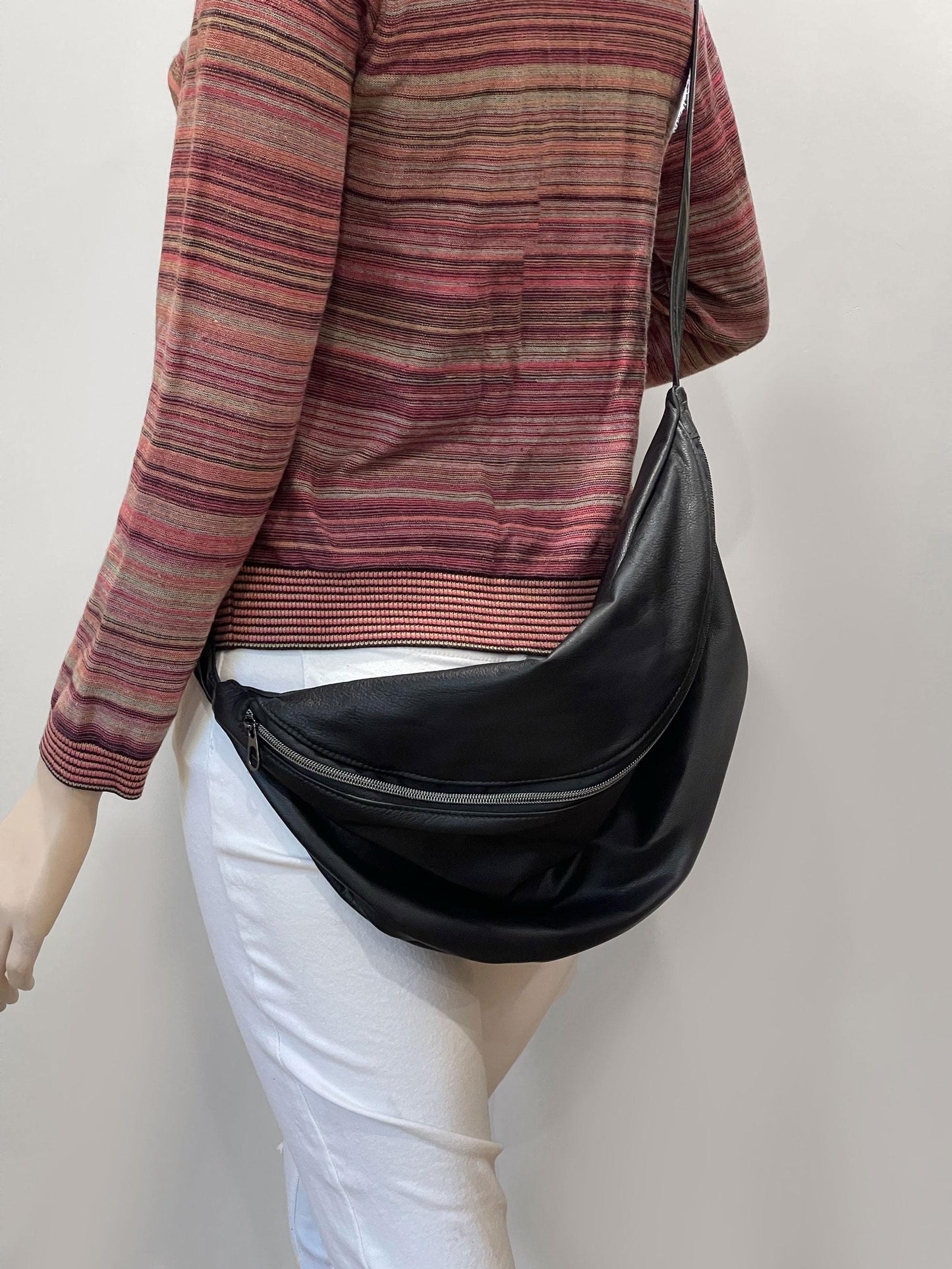 Black Sling bag, super soft black Leather