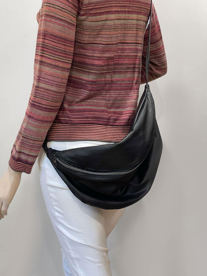Black Sling bag, super soft black Leather