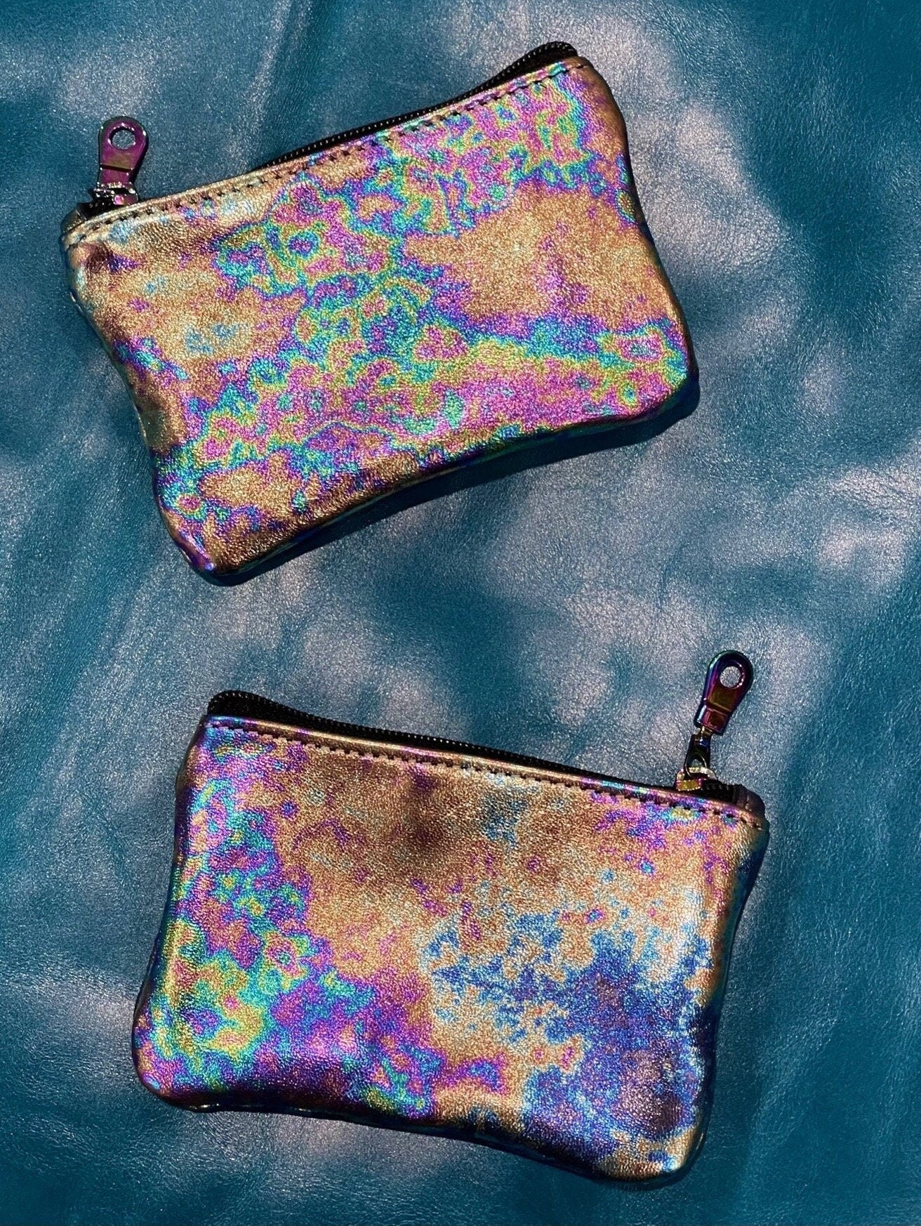 Metallic Oil slick Leather Zipper Purse