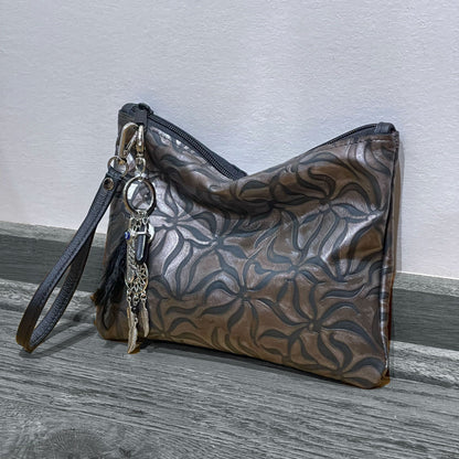 Black and multi metal embossed Wristlet, clutch, soft leather purse IN STOCK