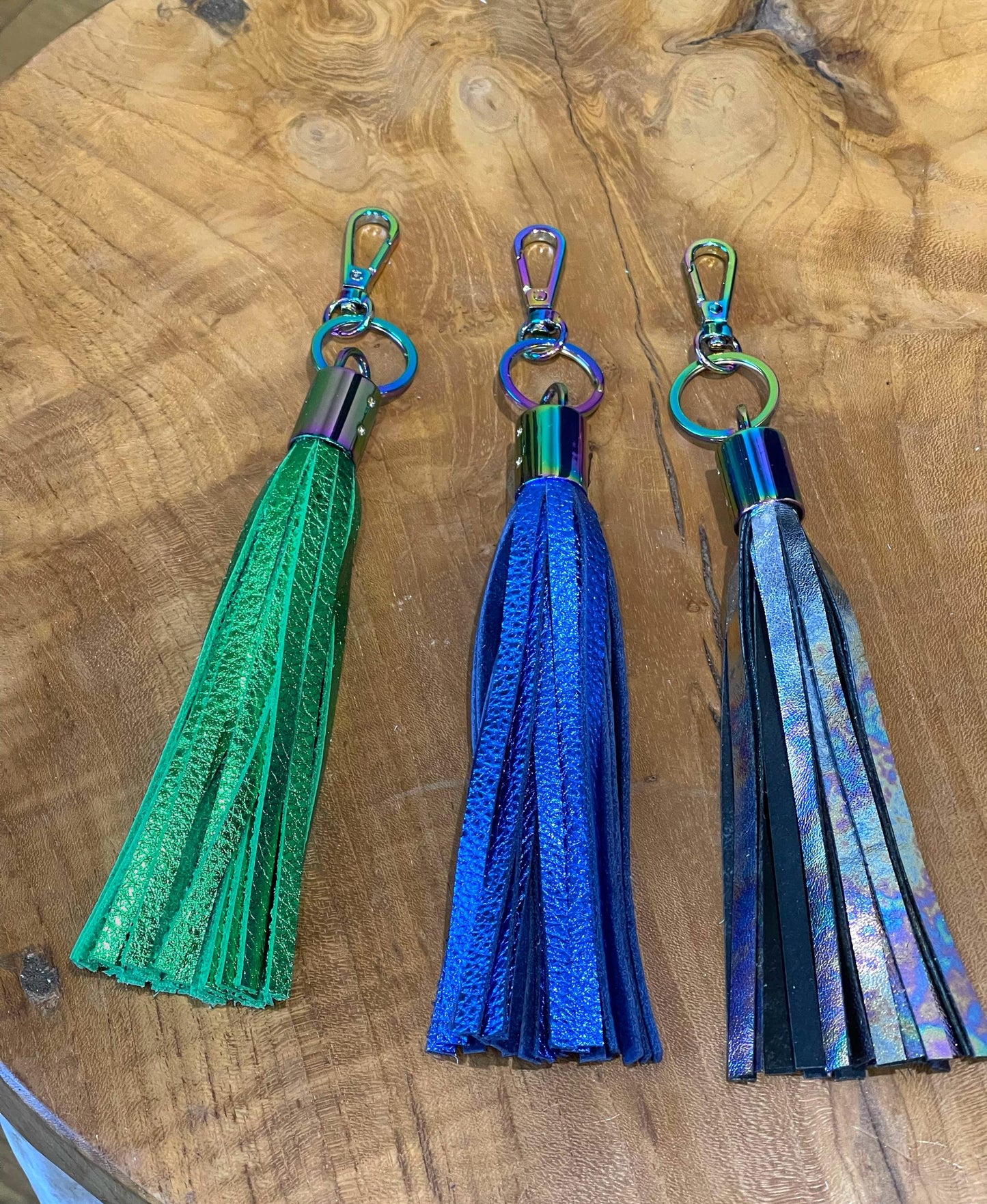 Metallic Leather tassel, bag charm, leather key ring