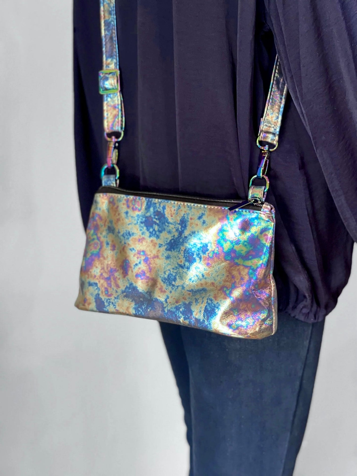 Tie Dye Petrol metallic Leather crossbody bag