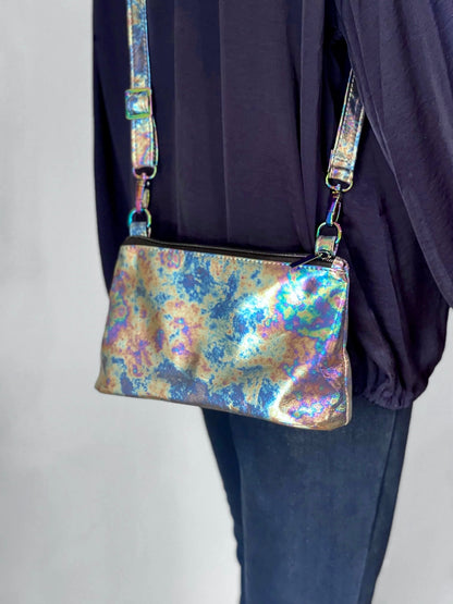 Tie Dye Petrol metallic Leather crossbody bag