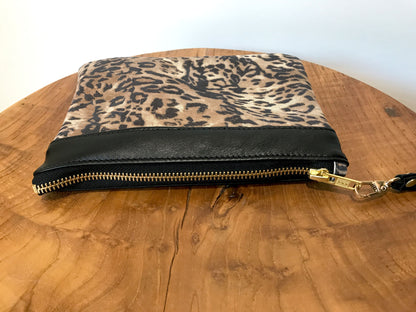 Leopard print shimmer leather Wristlet IN STOCK
