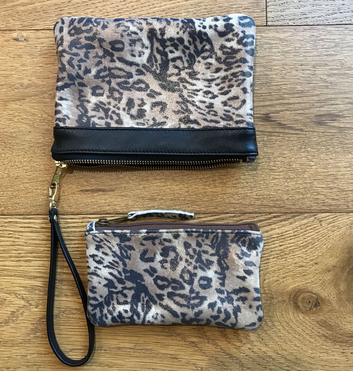 Leopard print shimmer leather Wristlet IN STOCK