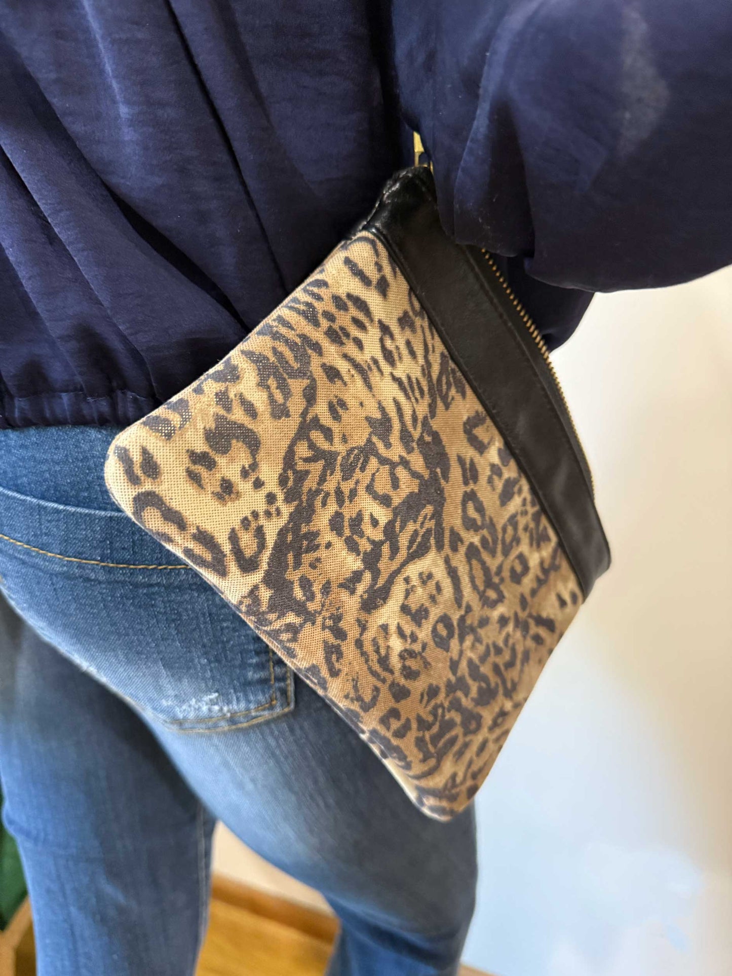 Leopard print shimmer leather Wristlet IN STOCK