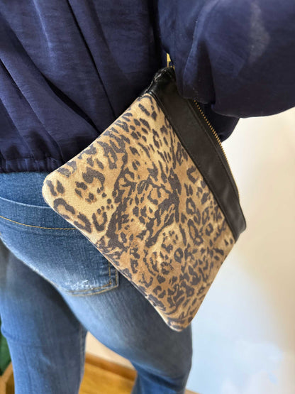 Leopard print shimmer leather Wristlet IN STOCK