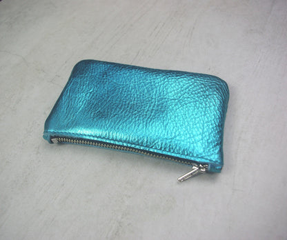 aqua metallic wallet with ykk metal zipper