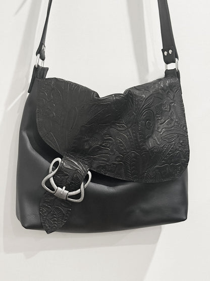 Tooled Black Western Floral Celtic Leather Crossbody Bag
