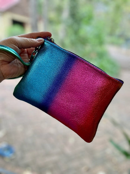 Metallic Rainbow Colours leather Wristlet clutch