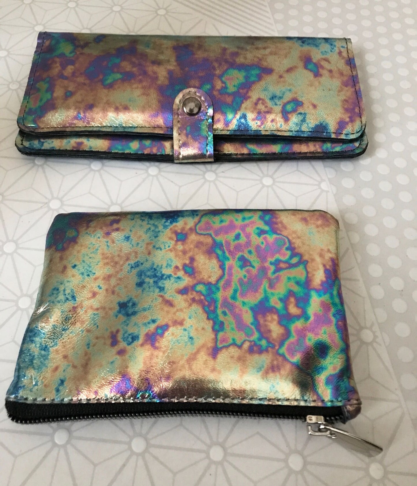 Metallic Rainbow Leather Wallet Purse wristlet with zipper pocket