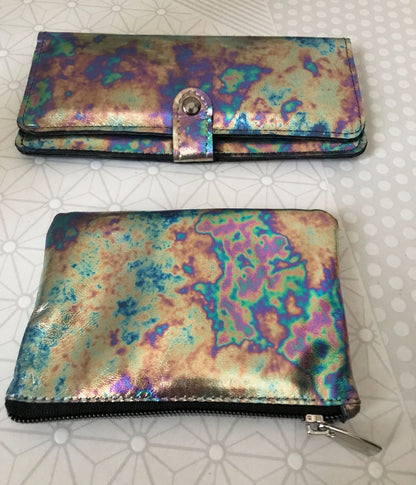 Metallic Rainbow Leather Wallet Purse wristlet with zipper pocket
