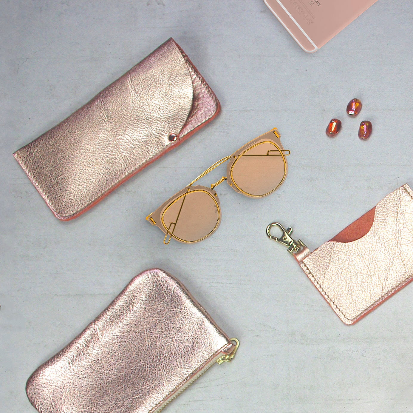 Rose Gold Metallic leather coin purse