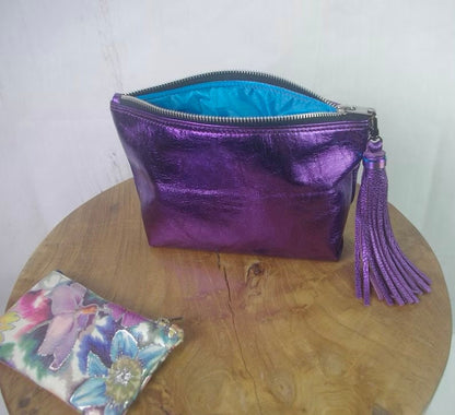 Metallic Purple makeup Purse, or wristlet