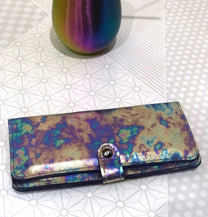 Metallic Rainbow Leather Wallet Purse wristlet with zipper pocket