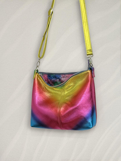 Metallic rainbow crossbody bag, premium soft metallic leather, IN STOCK