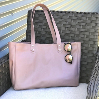 Wide Blush Pink Leather Tote, laptop bag FREE purse