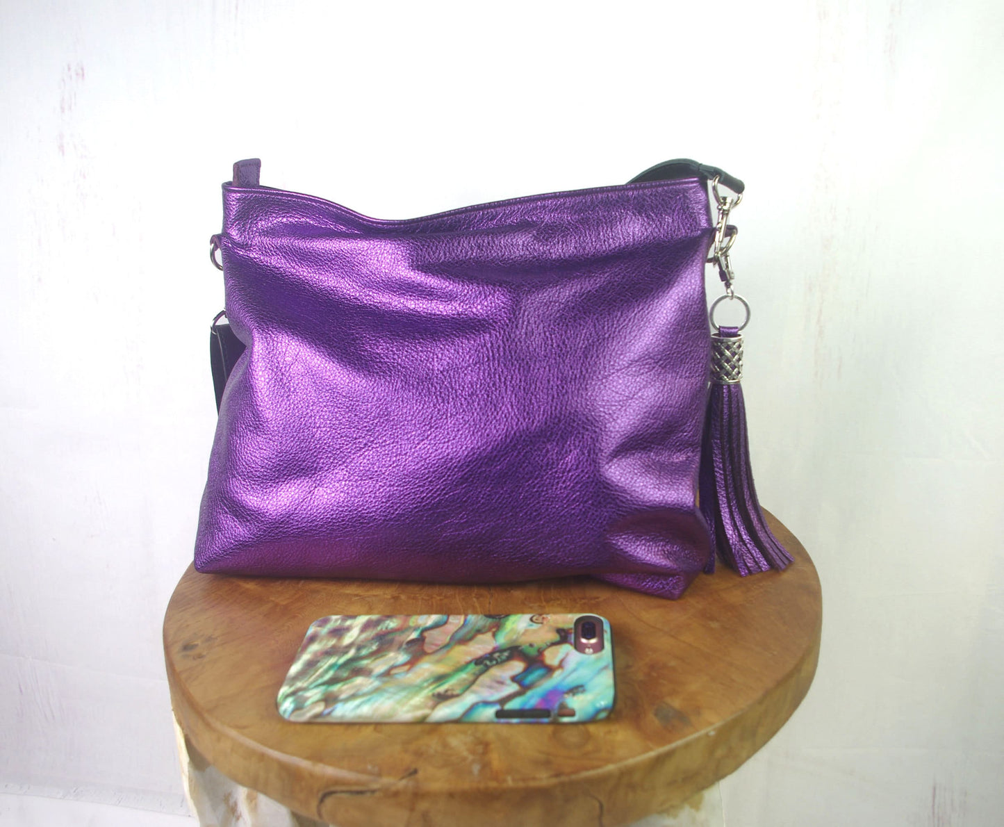 Metallic Purple Purse bag, Crossbody purse