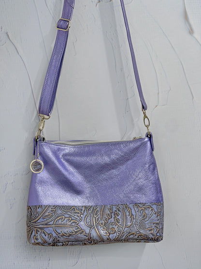 Metallic lavender purple leather bag, Crossbody, Shoulder